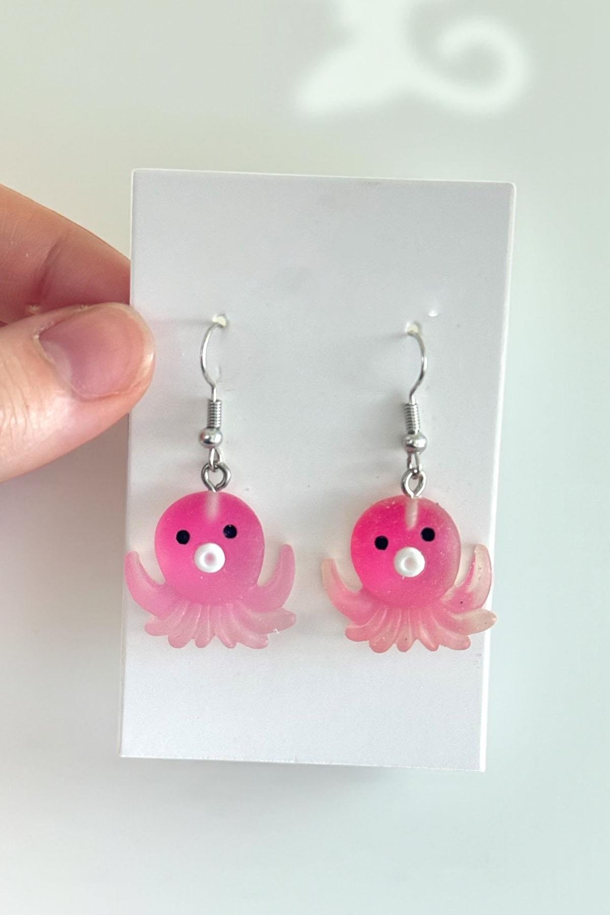 Pembe Renk Ahtapot Figürlü Çocuk Küpe (Çift)